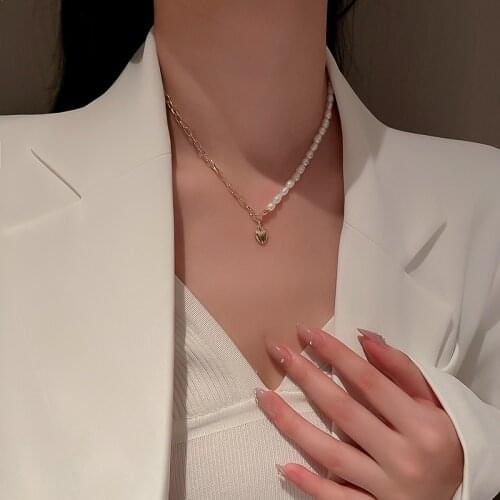 Origin Summer Irregular Natural Freshwater Pearl Pendant Necklace for Women Girls Love Heart Chunky Chain Necklace Jewelry