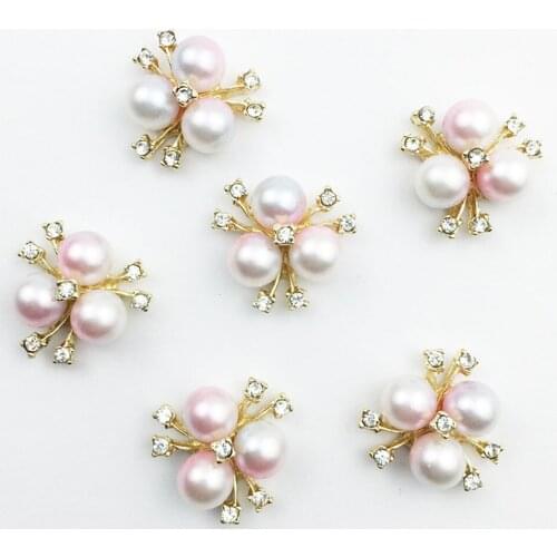 10pcs/lot 20mm*20mm Alloy Pearl Rhinestone Buttons for Craft Wedding Invitation Card DIY Girl Hair Bowknot Metal Snap Buttons