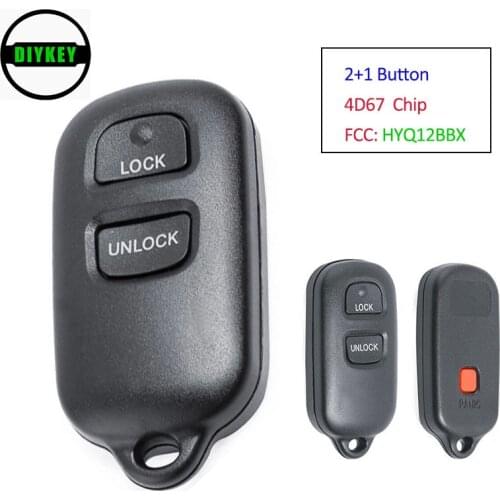 DIYKEY Keyless Entry 3 Button Remote Key Fob for Toyota Celica Echo FJ Cruiser Highlander RAV-4 Tundra Prius 4D67 Chip HYQ12BBX