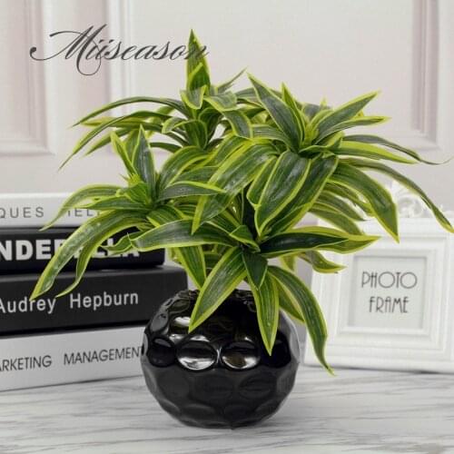 Artificial Lily bamboo set green leaves grass set potted 3 forks Arrange Table leaf decoration craft for home and wedding decor