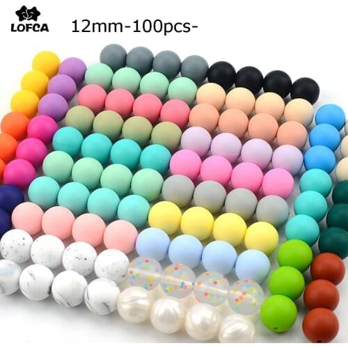 LOFCA 12mm 100pcs/lot Silicone Beads Food Grade Baby Teether Round Beads Baby Chewable Teething Beads silicone teether for Diy