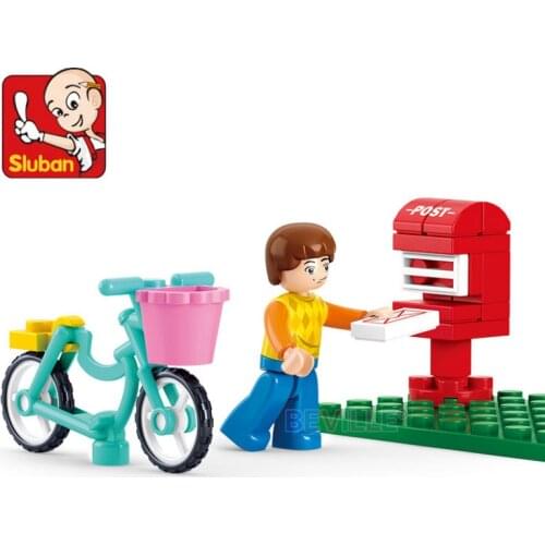 Sluban 28Pcs Girls Friends City Postbox Postman Send Letters Scenes Model Building Blocks Bicycle Figures Bricks Toys Gifts