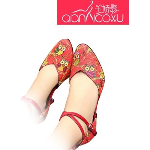 Printing Latin Dance Shoes Female Adult With Friendship Square Dance Shoe High Heels Spring Summer Soft Bottom 6235 HEEL 7.5CM