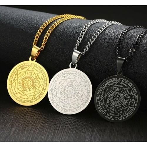 Seals Of The Seven Archangels Pendant Necklaces for Men Stainless Steel Gabriel Zadkiel Jewelry Gift with 24 inch