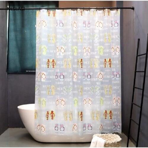 1pc Summer Beach Print Shower Curtain Mat Waterproof EVA Bathroom Accessories Curtain Set Home Decor with Hook Mildew Proof