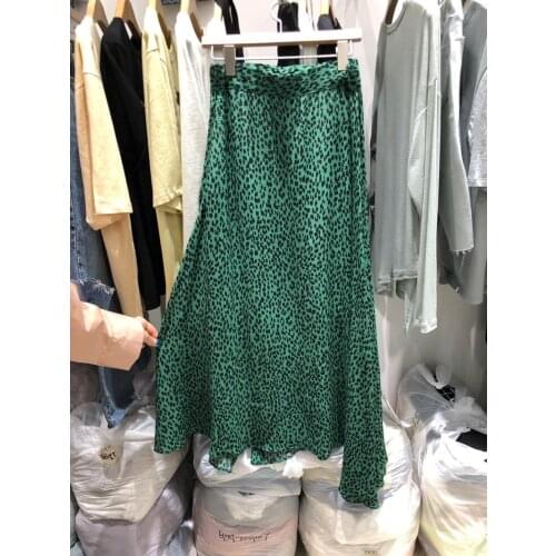 2021 spring and autumn new retro leopard print fashion irregular skirt women elastic waist midi skirt