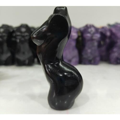 Natural obsidian Female Model Quartz Handmade Crystal Carved Energy Home Ornaments Healing Decoration Stones