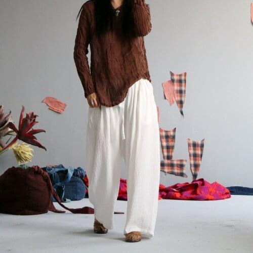 Women Summer Cotton linen Plus Size Elastic Waist Pants Ladies Vintage Solid Color Loose Pants Female 2020 Trousers