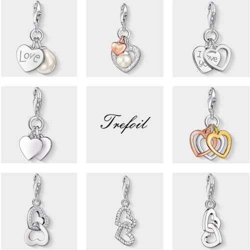 Hearts Linked Charms Pendant,2019 Fashion Jewelry 925 Sterling Silver Romantic Gift For Women Girls Fit Choker Bracelet Necklace