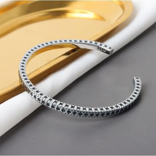 925 Sterling Silver Vintage Cuff Charm Bracelet &Bangle For Women Elegant Jewelry sl142