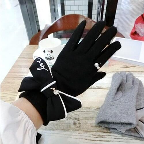Winter Women Cute Bow Knot Touch Screen Gloves Fragrant Style Rabbit Hair Wool Blended girls Mittens AGL400