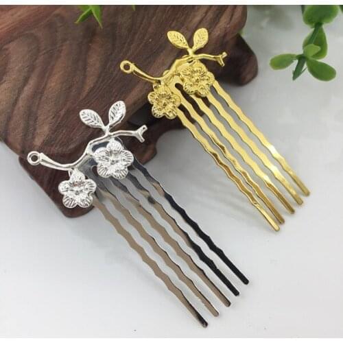 10 PCS 19*27mm Metal Copper Flowers Filigree 5 Teeth Hair Combs Base Setting For Women DIY Jewelry Accessory