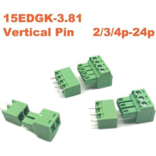 10Pcs Pitch 3.81mm Male/Female Pluggable PCB Screw Terminal Block Connector 15EDGK+VC Vertical Pin 2/3/4/5/6/7/8P Morsettiera
