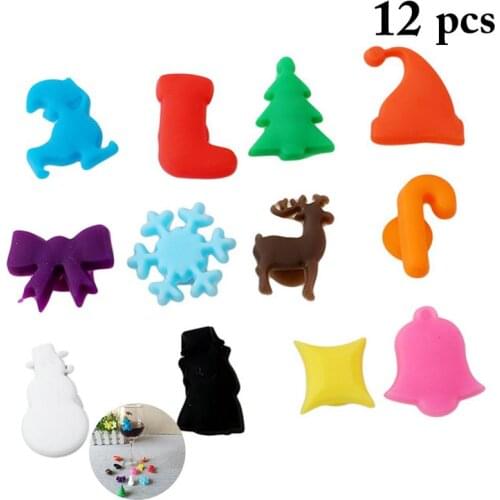 12pcs Silicone Christma Tree Snowman Snowflake Wine Glass Marker Creative Drinking Cup Identifier Party Cup Sign