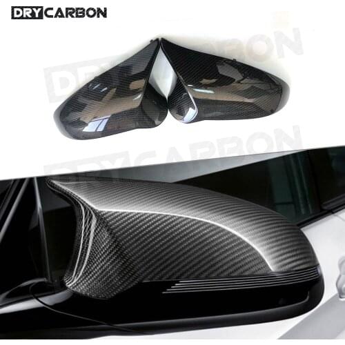 2PCS For BMW F80 M3 F82 M4 2015 -2018 Rear View Mirror Trim Caps Horn Replacement Style Dry Carbon Fiber Side Mirror Cover LHD