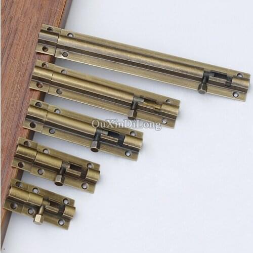 Retro 2PCS Solid Brass Door Slide Catch Lock Bolts Latch Barrel Home Gate Safety Furniture Hardware with Screws Bronze/Brass
