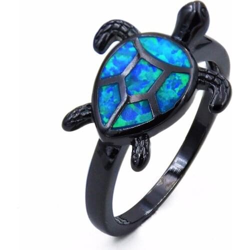 2017 New Arrival Ocean Blue Opal Turtle Ring Beach Themed Summer Jewelry