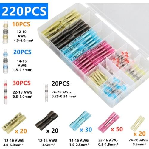 220X Waterproof Seal Heat Shrink Insulated Solder Butt Terminals Wire Tube Electric Connectors Terminal Kit