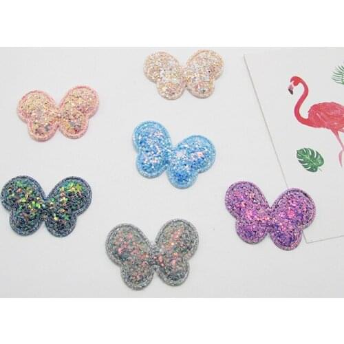 30pcs/lot 3.8x2.5cm Upscale Glitter Paillette Padded Butterfly Appliques For Clothes Sewing Supplies DIY Craft Decoration