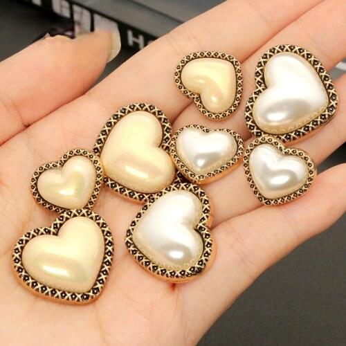 6PCS Heart Pearl Gold Love Metal Decor Buttons for Coat Women Cardigan Sweater Clothing Needlework Sewing Accessory 18mm 25mm
