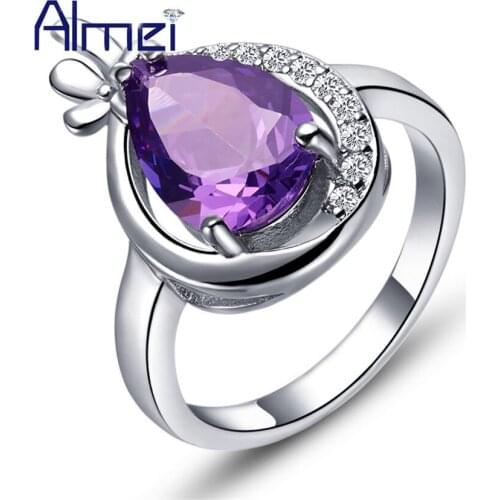 Almei Cheap Chinese Jewellery Bague Silver Color Ring Jewelry Girls Cubic Zircon Trendy Pear Ring Dropshipping Supplers J414