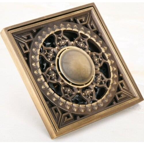 Antique Brass Square Bath Floor Drain Shower Waste Water Drainer Whr053