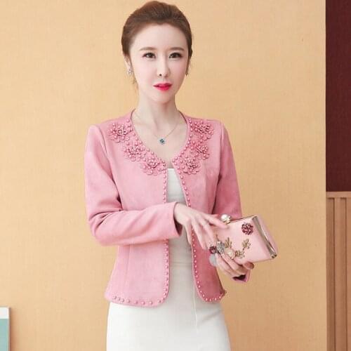 Beading Business Office Women Blazer Solid Long Sleeve Blazer Lapel Open Front Short Suit Jacket For Womens Coat Plus Size 4XL
