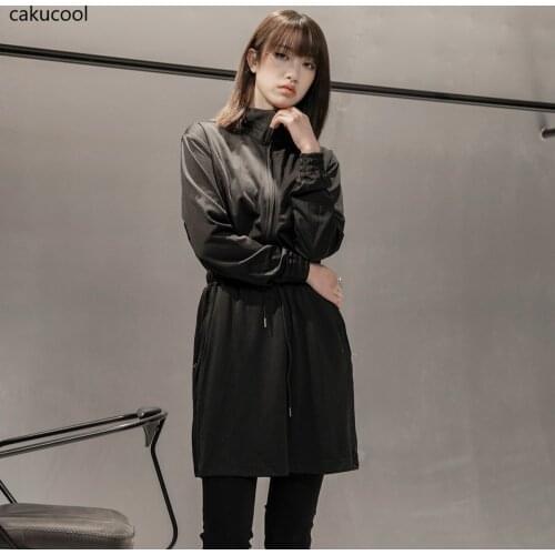 Cakucool Dark loose medium length buckle stand collar slender temperament waistline adjustable simple special price