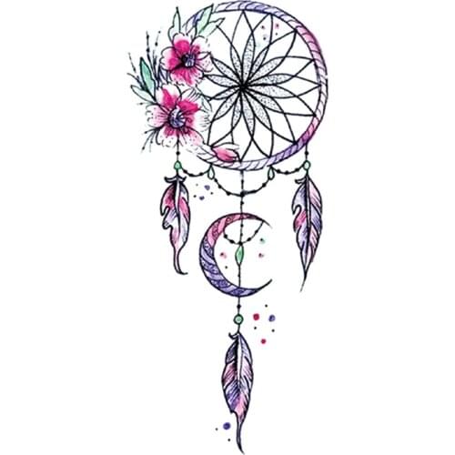 Color Dream Catcher Waterproof Temporary Tattoo Sticker Pink Flowers Moon Fake Tattoos Flash Tatoos Arm Body Art for Women Men