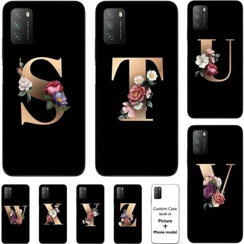 Flower 26 English Case For Xiaomi POCO M3 6.53" Redmi 9T Name Letter Custom Soft Silicone Cover