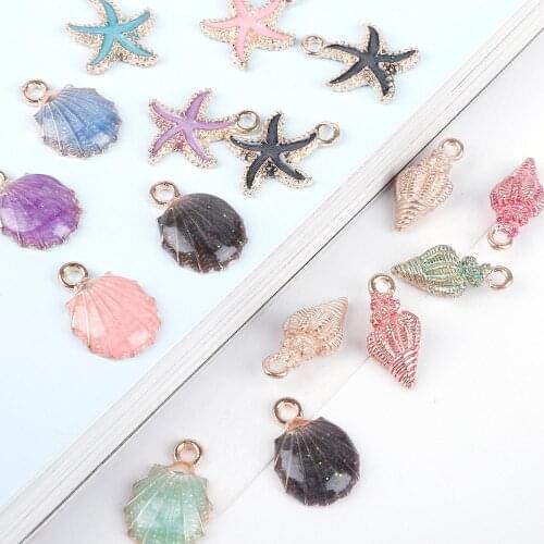 10pcs Ocean Starfish Conch Sea Shell Enamel Charm Pendant For DIY Earring Bracelet Necklace Jewelry Making Craft Accessories