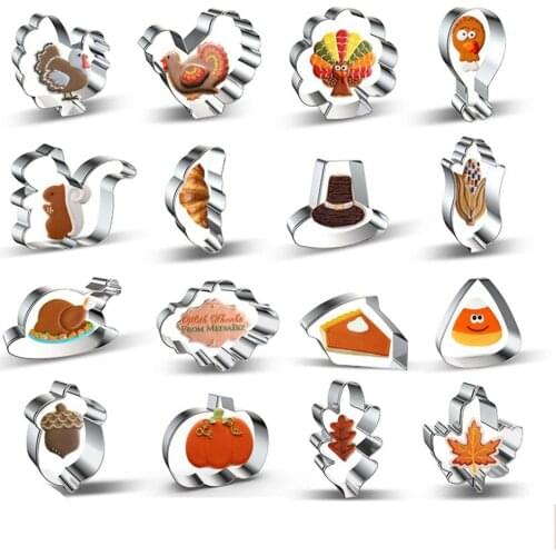 Thanksgiving Stainless Steel Biscuit Mold Autumn Season Cookie Molds Pumpkin Turkey Maple Leaf Oak Leaf Shape Baking Tools
