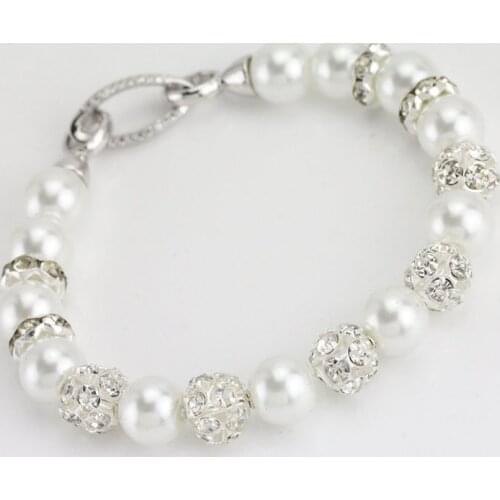 Rhinestone Shell Pearl Jewellery,White Color Shell Pearl Bracelet 8inches,Perfect Women Gift Wedding Birthday Jewelry