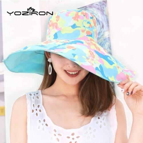 Cotton Solid Print UV Protection Wide Brim Women Summer Sun Hats Adult Casual Sky Blue Beach Caps For Ladies Sunhat