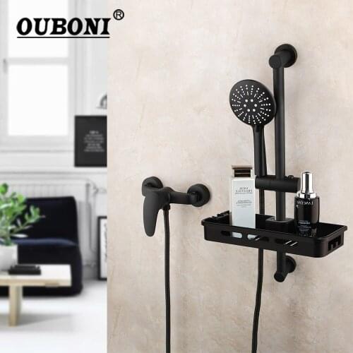 OUBONI Black Bathtub Shower Faucet Solid Brass Bathroom Basin Shower Faucets Mixer Tap With Hand Shower Simple Design