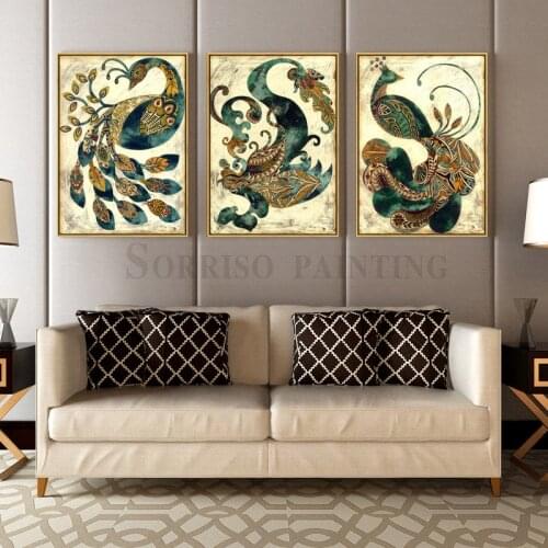 Classical Dragon And Phoenix Canvas Painting Wall Art For Living Room Home Dining Pictures Decor Hallway Prints Bedroom Posters