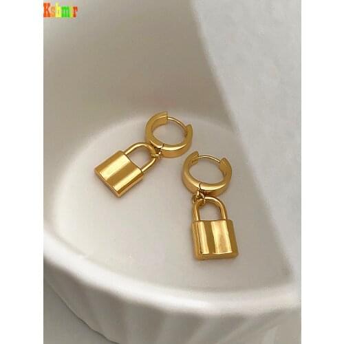 Kshmir New stainless steel round metal gold square earrings vintage earrings web celebrity Street Earring Jewelry gift 2021