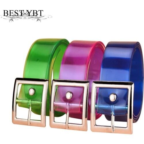 Best YBT Women Plastic Belt Alloy Pin Buckle Belt New Fashion Transparent Casual Simple High Quality Dress Decoration Women Belt