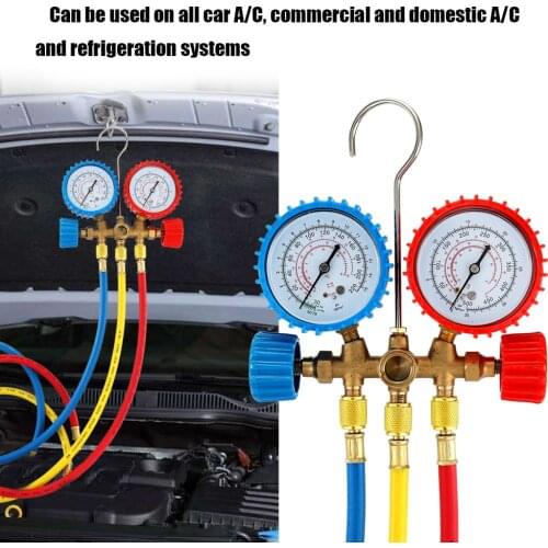 Refrigerant Manifold Gauge Set Air Conditioning Tools with Hose and Hook for R12 R22 R404A R134A