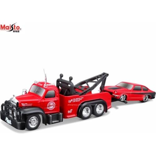 Maisto 1:64 1953 Mack B-61 Tow Truck 1971 Chevrolet Vega Design elite transport Die-casting car model collection gift toy