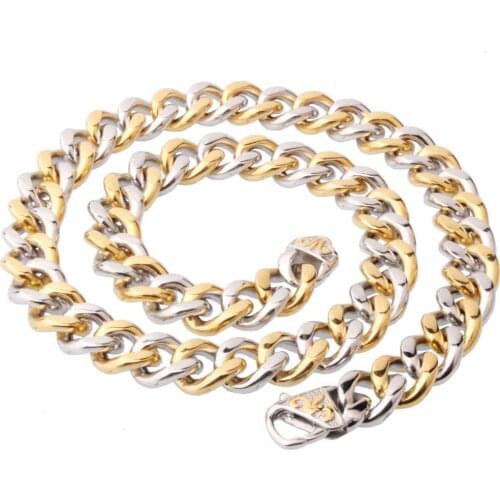 Fashion Jewelry 316LStainless Steel Silver Color&Gold Color Jewelry Cuban Curb Chain Mens Necklace Or Bracelet Bangle 7"-40" Hot