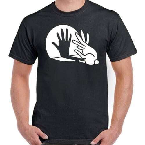 Mens Funny Rabbit Silhouette T-Shirt Hand Puppet Shadow Men Short Sleeve O-neck Cotton T Shirt Streetwear Tees Tops