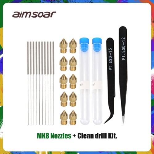 Cleaning needle drill bit stainless steel 0.2mm 0.3mm 0.4mm 0.5mm nozzle cleaner tweezer kit curved/straight tweezers 3d printe