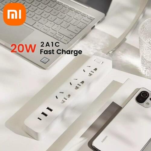 New Xiaomi Mi Power Socket 2A1C 20W Fast Charger for Phone Extension Cord With USB Type-C Ports Power Socket Strip 2500W 250V