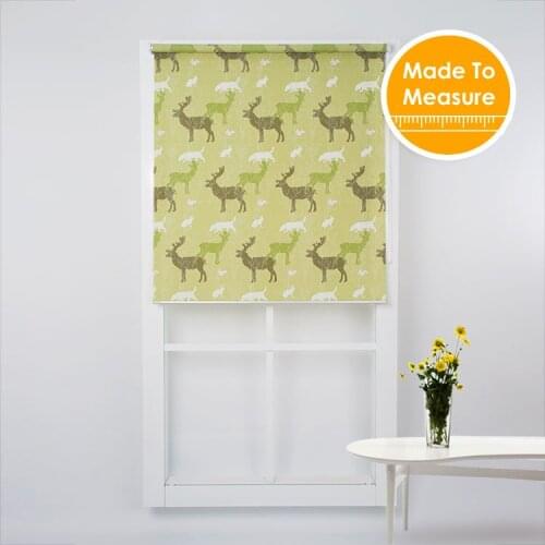 New Year Customized Animal Cartoon Pattern Fawn Printed Roller Blinds Green color for Living Room Accept Private custom patterns