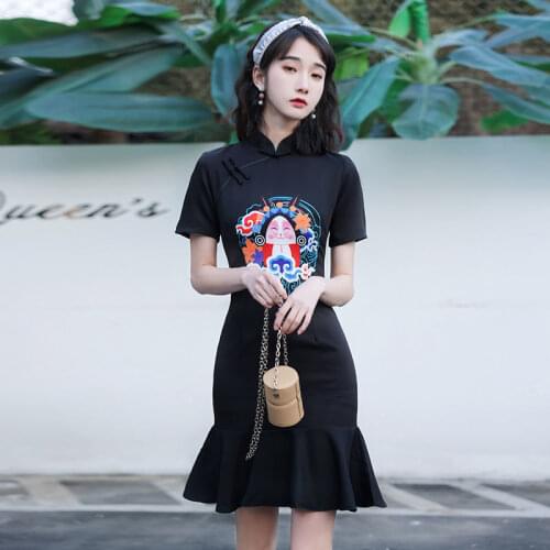 Elegant Cheongsam Girl Mermaid Evening Dresses Fashion Sexy Short Sleeve Qipao Mini Summer Party Gowns Tudent Qi Pao Vestidso