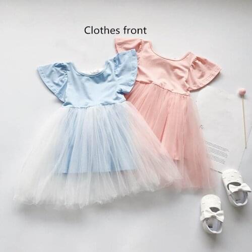 Girls' Dresses 2021 Summer New Childrens Short Sleeve Mesh Splicing Princess Dress Baby Fluffy Dress 2-6 Years Kids Clothing