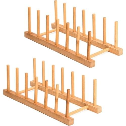 2Pcs Vinyl Record Storage Holder CD Display Stand, Bamboo Dish Plate Bowl Book Pot Lid Cutting Board Drying Rack Stand