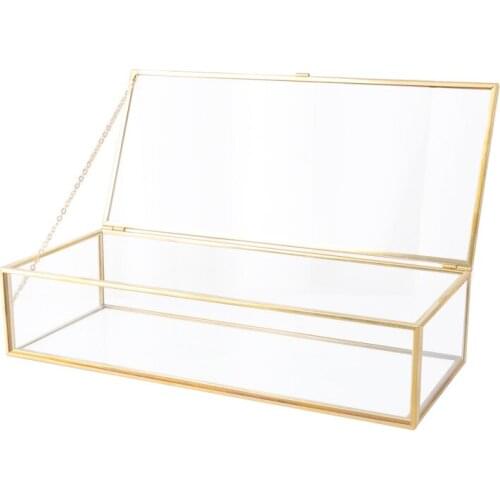 Simple Gold Rim Glass Jewelry Box Jewelry Storage Box Retro Jewelry Display Box