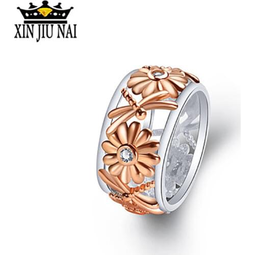Rose Golden Christmashot Ring For Women Copper Hollowed Sunflower Chrysanthemum Wide Band Womens Finger Rings Casual Women